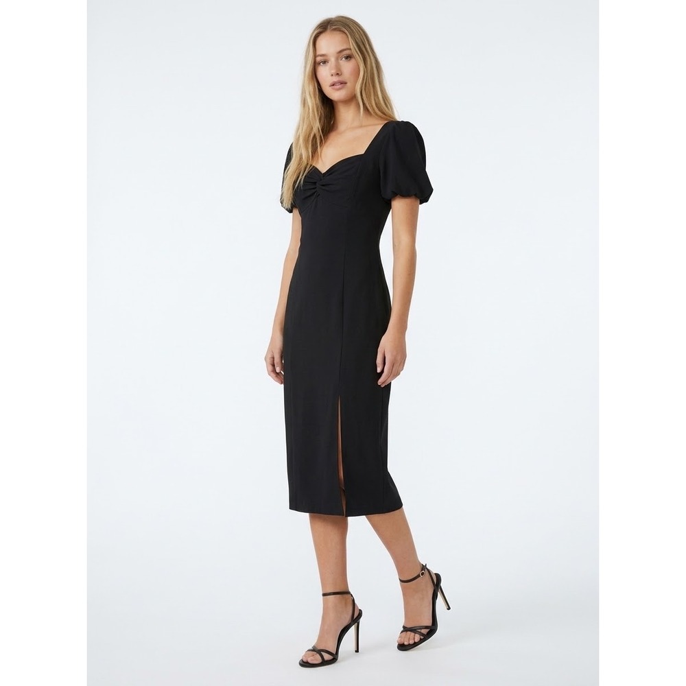 Altar'd State Coquette Dark Academia Black Puff Sleeve Sweetheart Midi Slit LBD